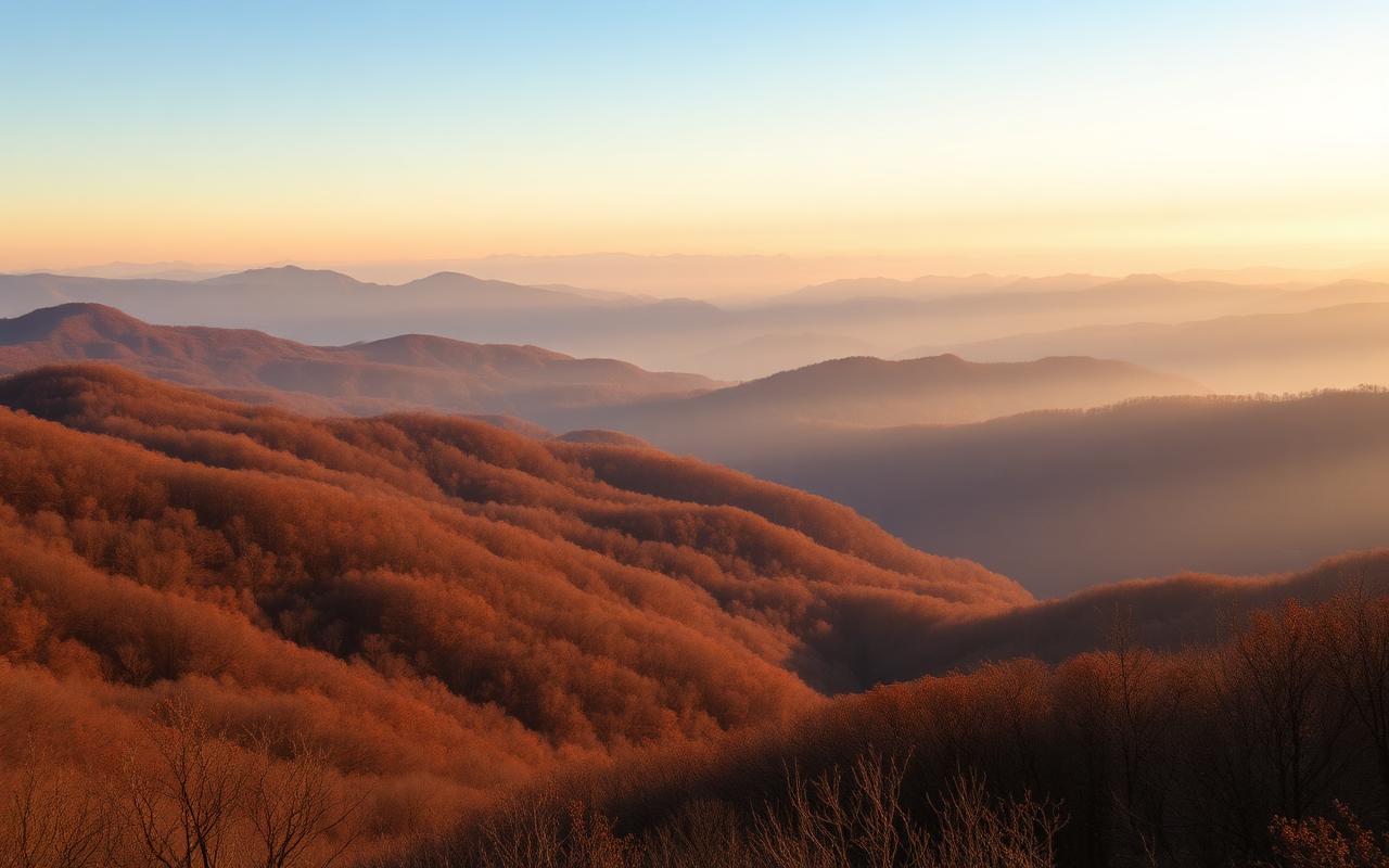 Blue Ridge Mountains at golden hour in Shenandoah National Park